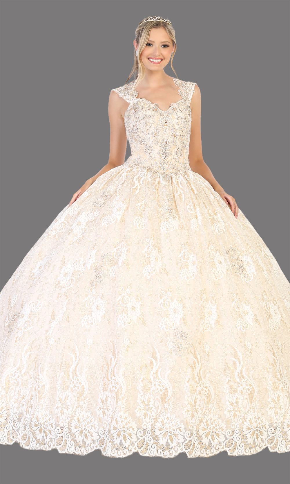 Mayqueen LK131 Long Ivory Corset Ballgown|Quinceanera|Engagement