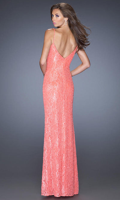 La Femme - 20431 Spaghetti Strap Sequin Lace Long Dress In Pink