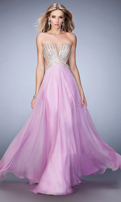 La Femme - 22179 Illusion Cutout Beaded Bodice Open Back Gown In Purple