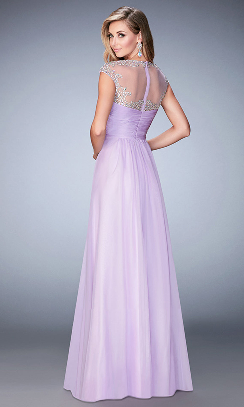 La Femme - 22890 Crystal Beaded Illusion Neckline A-Line Gown In Purple