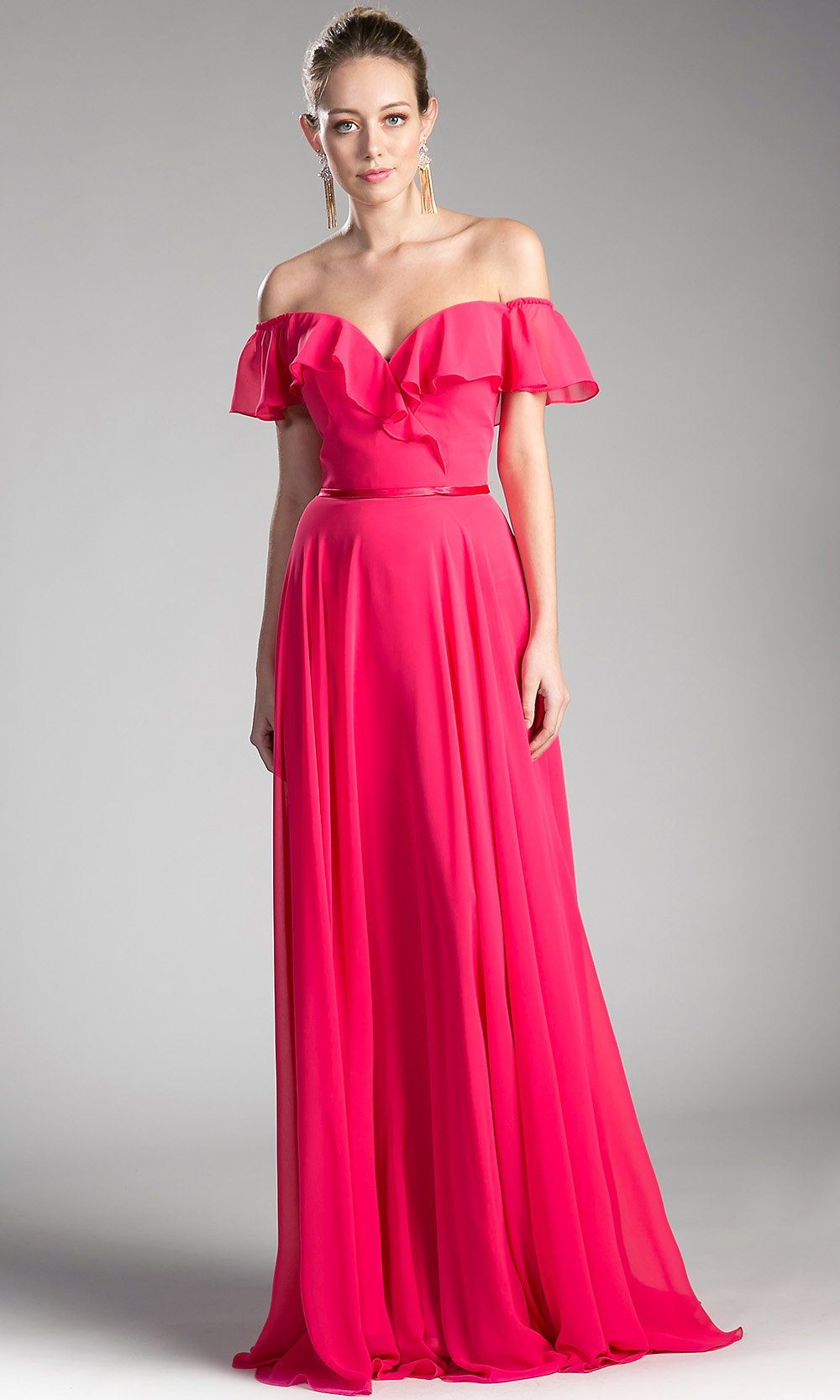long fuchsia pink off shoulder flowy dress. Perfect bright pink gown for bridesmaids, simple prom dress, simple fucsia a-line wedding guest dress, gala, flowy pink dress, off the shoulder full length dress. plus size available