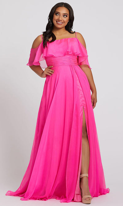 Mac Duggal - 67224F Ruffle Cold Shoulder Dress With Slit In Pink