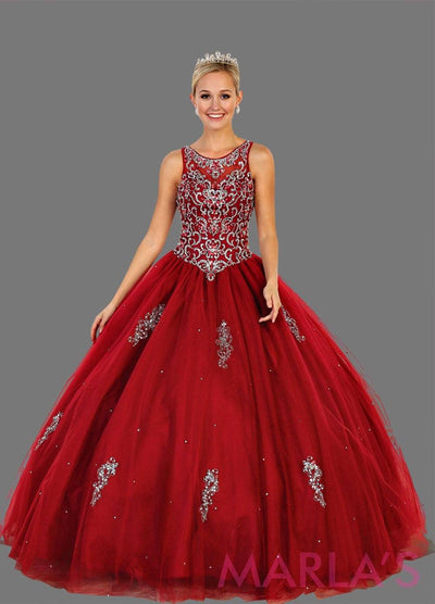 Long burgundy princess ball gown with gold lace trim and shrug Perfect for Engagement dress, Quinceanera, Sweet 16, Sweet 15 and dark red Wedding Reception Dress. Available in plus sizes