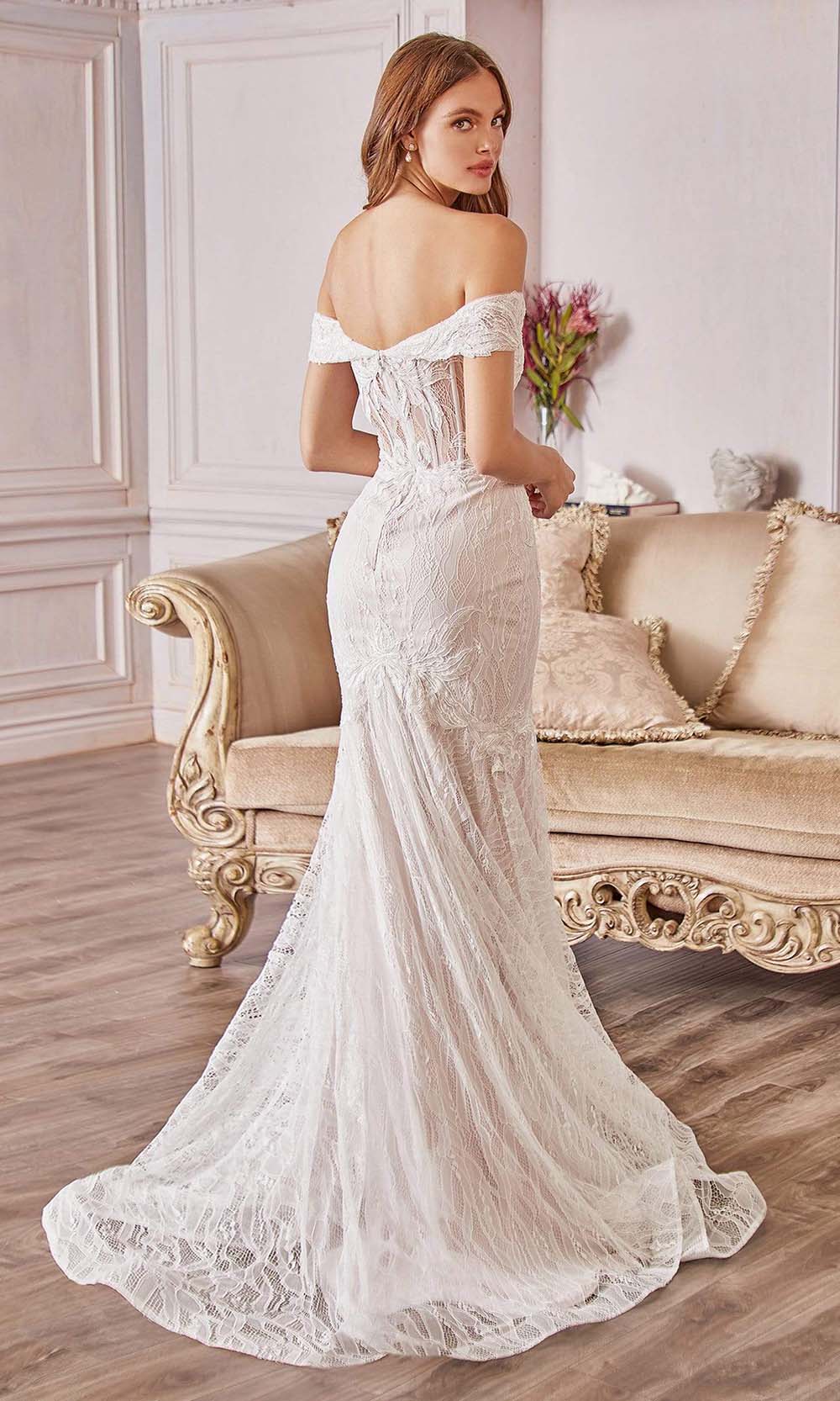 Andrea and Leo - A0666W Off Shoulder Lace Mermaid Bridal Dress In White
