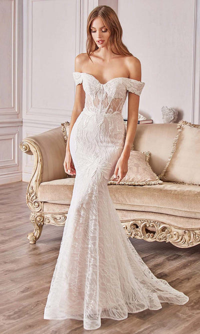 Andrea and Leo - A0666W Off Shoulder Lace Mermaid Bridal Dress In White