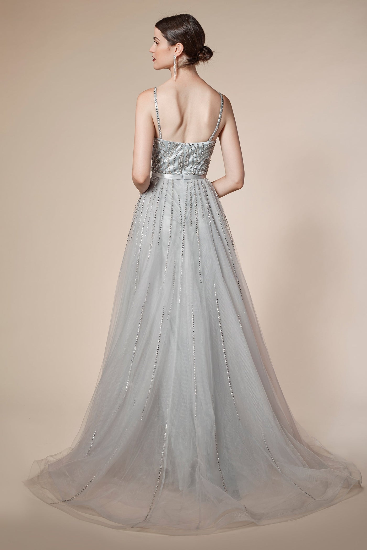 Cinderella Divine - A5083 Crystal Beaded Overskirt Gown In Silver