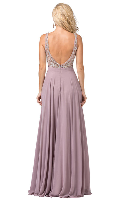 Dancing Queen - 2669 Sleeveless Sheer Deep V-Neck A-Line Chiffon Gown In Brown