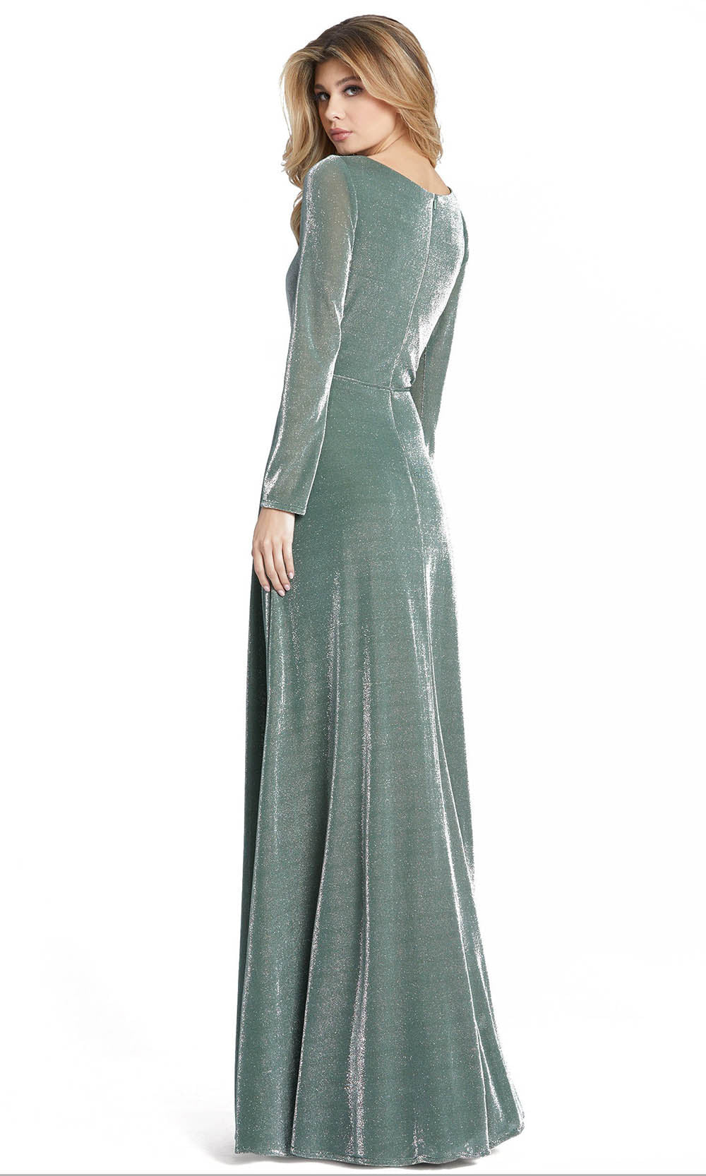 Ieena Duggal - 49088I Long Sleeve Warp Style Long Dress In Green