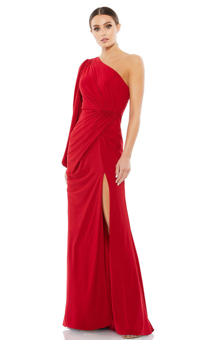 Ieena Duggal - 67879I Draped Bishop Sleeve Dress In Red