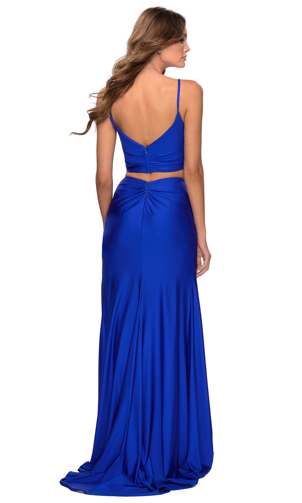 La Femme - 28472 Sleeveless V-Neck Two-Piece Fitted Dress In Blue