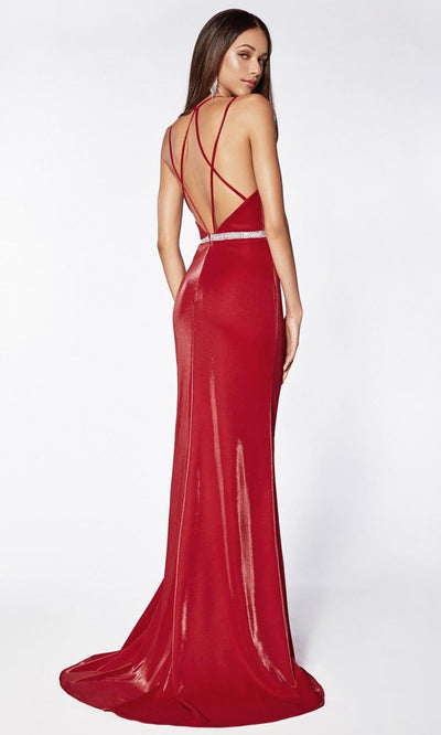 Cinderella Divine - C81188 Deep V Neck Beaded Dress In Red